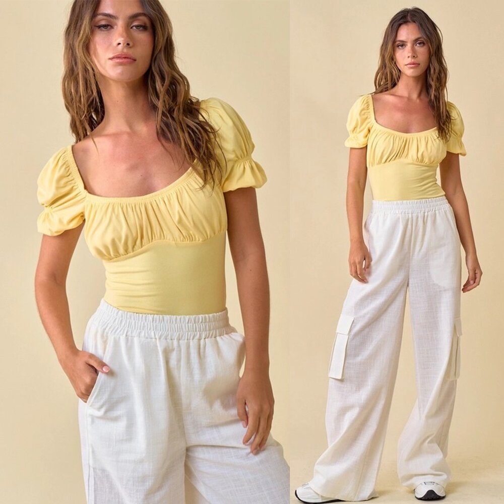 Blair Ruched Puff Sleeve Bodysuit